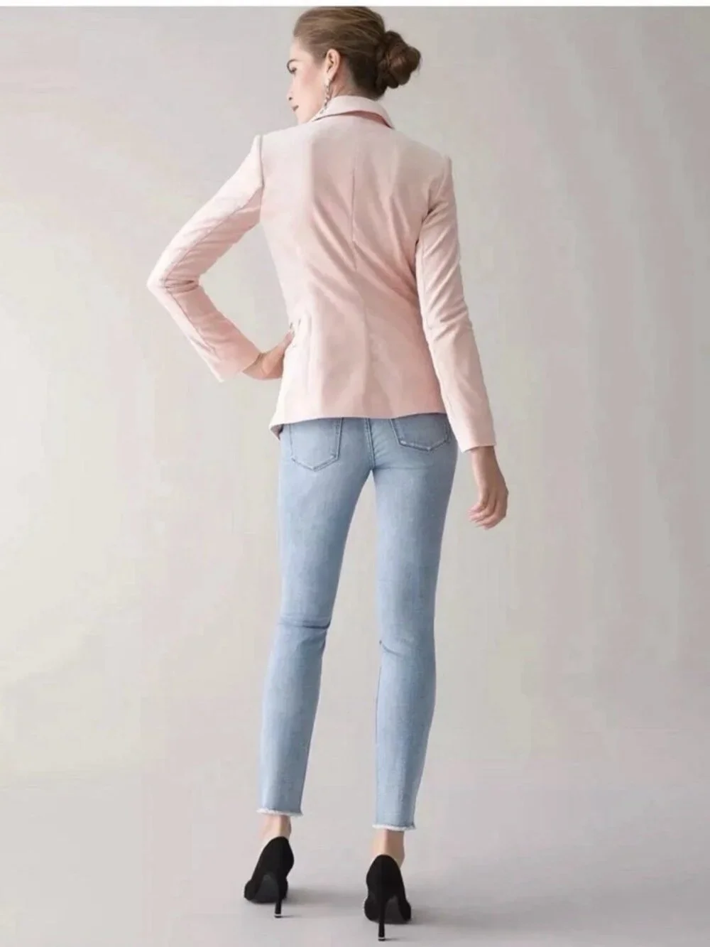 White House Black Market 8 First Blush Pink Blazer Jacket Velvet With Tank-top
